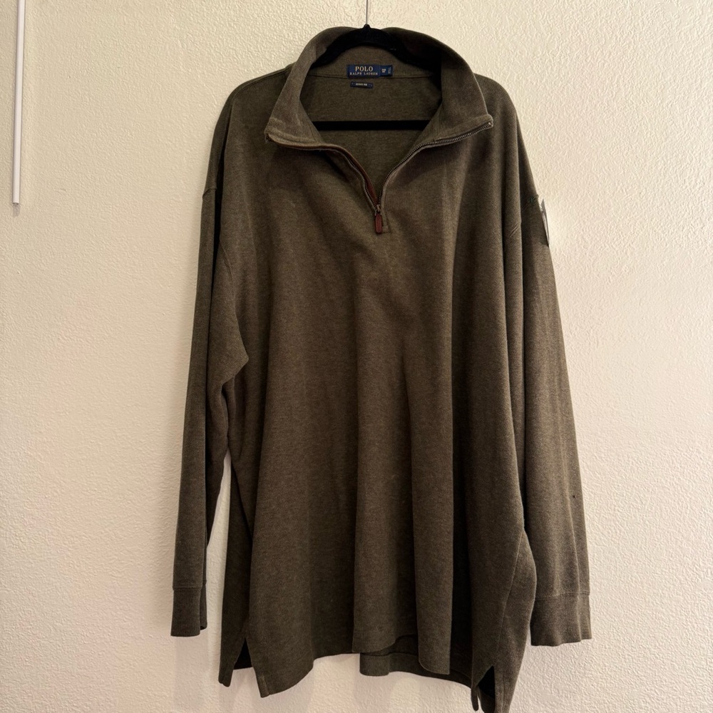 Polo Ralph Lauren Estate Rib Quarter Zip Pullover Olive Green 3XB Big & Tall